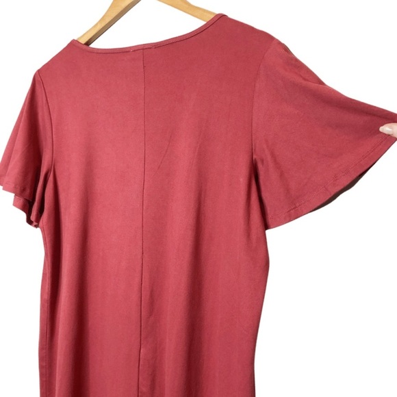 Charming Charlie Rusted Burgundy Short Sleeve V-neck Lace Cross Shirt Dress - Picture 11 of 16